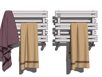 Light Wood Bathroom Cabinet Rack with Layered Shelves and Hanging Towels 3d model
