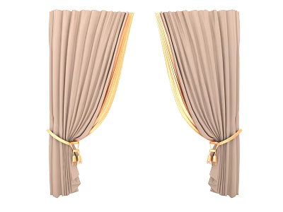 Elegant Beige Curtains With Golden Trim And Decorative Tiebacks For Home 3d model