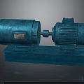 Blue Electric Motor Equipment With Connected Cylindrical Parts On Base