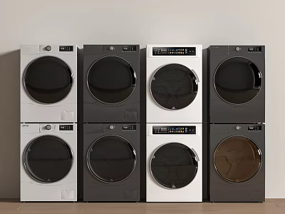 Modern Front Loading Washing Machines In White Black Gray And Brown Colors 3d model