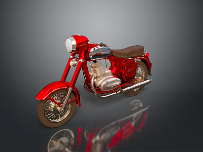 Red Vintage Motorcycle With Brown Seat And Chrome Parts On Dark Background 3d model