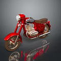 Red Vintage Motorcycle With Brown Seat And Chrome Parts On Dark Background