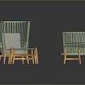 Modern Light Green Rattan Sofa And Coffee Table Set With Wooden Legs For Living Room