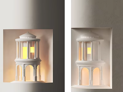 White Recessed Wall Sconces With Architectural Design Illuminated Warm Yellow Light 3d model