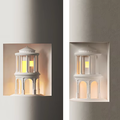 White Recessed Wall Sconces With Architectural Design Illuminated Warm Yellow Light 3d model