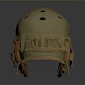 Tactical Military Helmet With Beige Exterior Brown Straps And Ventilation Holes