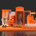 Vibrant Orange Home Decorative Scene With Mailbox Bench Flowers Pinwheels And Cartoon Figure