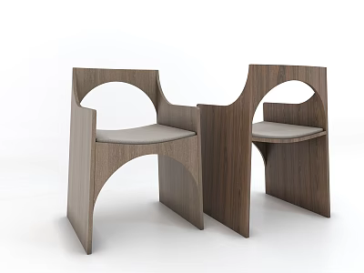 Modern Wooden Single Chair With Circular Backrest And Light Gray Seat Design 3d model