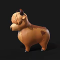 Cute Cartoon Highland Cow Figurine With Fluffy Brown Mane And Black Horns