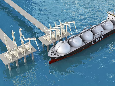 LNG Ship Loading Liquefied Natural Gas at Port Terminal with Loading Arms 3d model