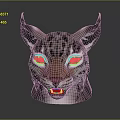 Lynx Head 3D Model With Tufted Ears Red Eyes Sharp Teeth Spotted Fur