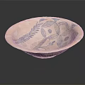 Decorative Handcrafted Ceramic Bowl With Blue Leaf Patterns And Beige Base