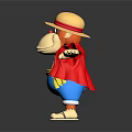 Cartoon Character With Straw Hat Red Coat Yellow Shirt Blue Shorts And Sandals Arms Outstretched