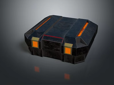 Futuristic Black Tech Container With Orange Strips And Yellow Accents 3d model