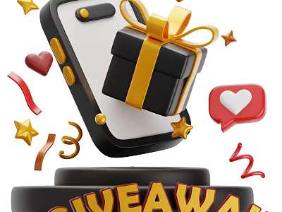 Digital Mobile Phone Giveaway Featuring Gift Box Hearts Stars and Streamers 3d model