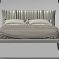 Modern Double Bed Design With Upholstered Headboard Neutral Pillows And Cozy Blanket 3d model