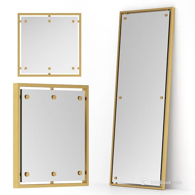 Sleek Modern Rectangular Mirror With Gold Metal Frame For Interior Decor Design 3d model 