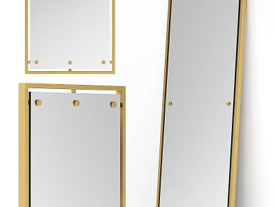 Sleek Modern Rectangular Mirror With Gold Metal Frame For Interior Decor Design 3d model
