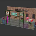 Bar Stools And Red Cart Furniture In Exhibition Stand With Brick Wall