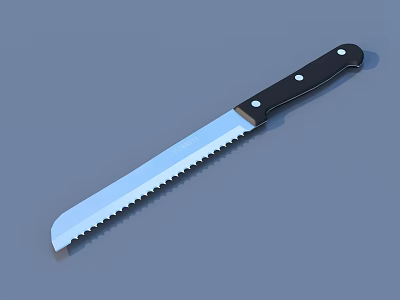 Serrated Kitchen Knife With Black Handle And Stainless Steel Blade For Daily Use 3d model