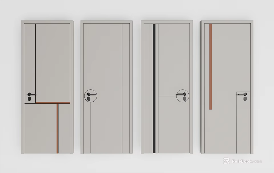 Modern Minimalist Swing Doors With Various Design Details And Handle Styles 3d model
