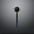 Decorative Scepter With Black Spherical Top Golden Ring And Blue Shaft Design