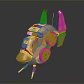 Golden Futuristic Mechanical Robot With Winged Structure Circular Components And Leg Supports