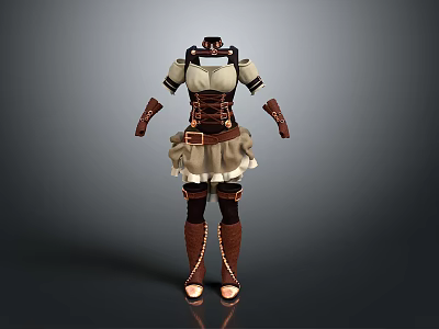 Steampunk Women's Costume Featuring Corset Top Short Skirt Long Boots And Fingerless Gloves 3d model
