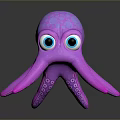 Cute Purple Octopus With Large Blue Eyes And Patterned Body Eight Tentacles Shiny Surface