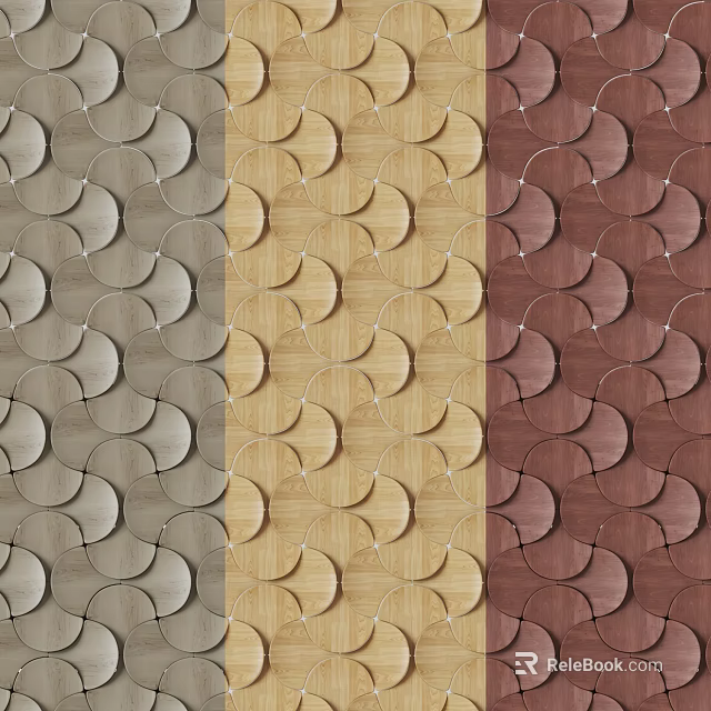 Decorative Wall With Circular Wooden Panels In Light Gray Beige And Brown Tones Design 3d model 