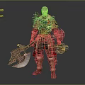 Fantasy Warrior Character With Dragon Inspired Red Armor And Giant Battle Axe