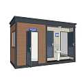 Portable Male Restroom Facility With Brown Gray Structure Door Window And Sink
