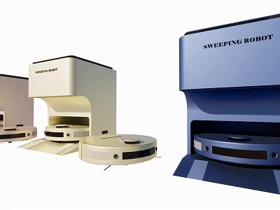 White Beige And Blue Sweeping Robot Design As Daily Electrical Appliance With Modern Look 3d model