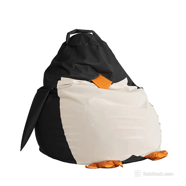 Penguin Shaped Bean Bag Chair with Black White and Orange Design for Living Room 3d model 