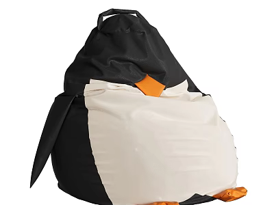 Penguin Shaped Bean Bag Chair with Black White and Orange Design for Living Room 3d model