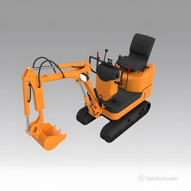 Orange Compact Industrial Mini Excavator with Black Seat Tracks and Front Bucket 3d model 