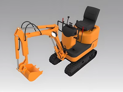 Orange Compact Industrial Mini Excavator with Black Seat Tracks and Front Bucket 3d model