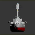 Warship Model with White Hull Red Bottom Multiple Turrets and Superstructure