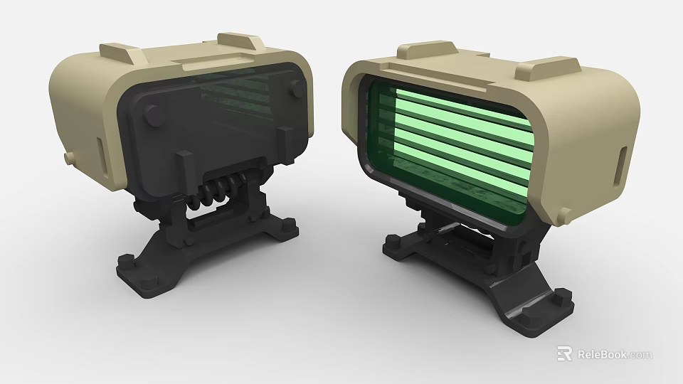 Dual Industrial Equipment With Beige Casing Green Panel And Black Base Mounted Stand 3d model 
