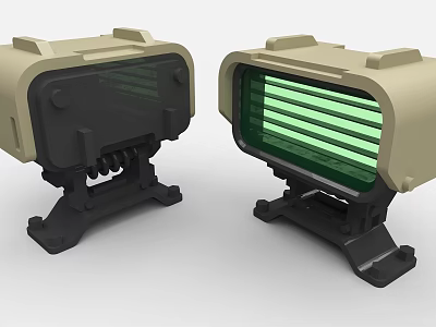 Dual Industrial Equipment With Beige Casing Green Panel And Black Base Mounted Stand 3d model