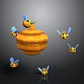 Yellow Honeycomb Structure Surrounded by Flying Small Bees with Blue Wings