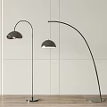 Arched Floor Lamps with Metallic Shade Against White Wall and Wooden Floor