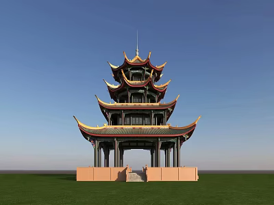 Ancient Chinese Pagoda Architecture With Tiered Roofs And Curved Eaves 3d model