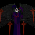 Game Movie Character With Skull Face Purple Robe And Bat Wings