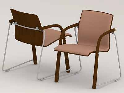 Pair of Modern Leisure Chairs With Wooden Armrests Metal Frame And Upholstered Seat 3d model