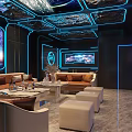 Sci Fi Themed KTV Room With Neon Lighting And Sofas 3d model
