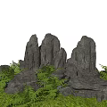 Natural Garden Ornament Featuring Gray Rocks Green Ferns And Lush Grass
