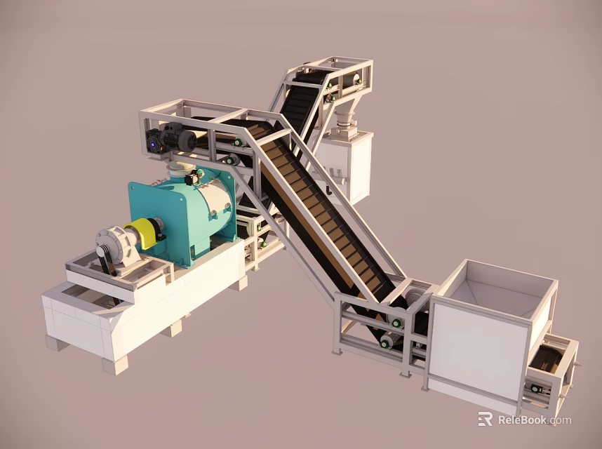Industrial Equipment With Conveyor Belt Mechanical Components And Processing System 3d model 