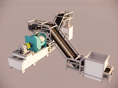 Industrial Equipment With Conveyor Belt Mechanical Components And Processing System 3d model