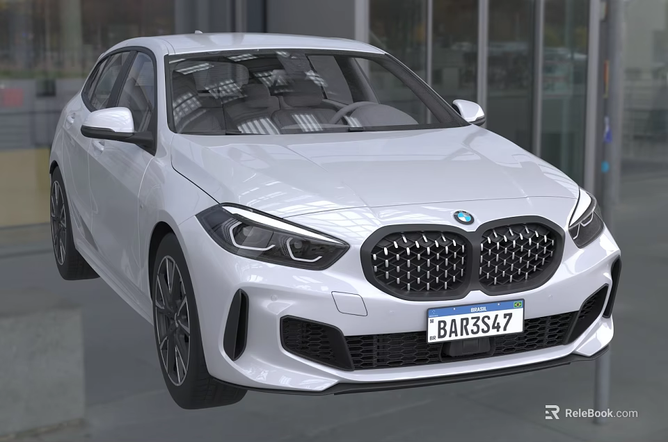 White BMW Hatchback With Modern Front Grille Black Alloy Wheels And LED Headlights 3d model 